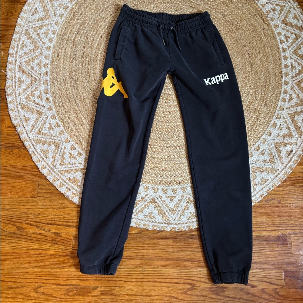Kappa Black Sweatpants with Yellow Logo